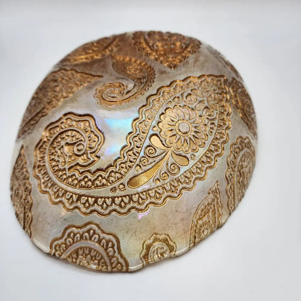 Paisley Carnival Glass Bowl Decorative Oval Embossed MCM Iridescent 9x12 Vintage